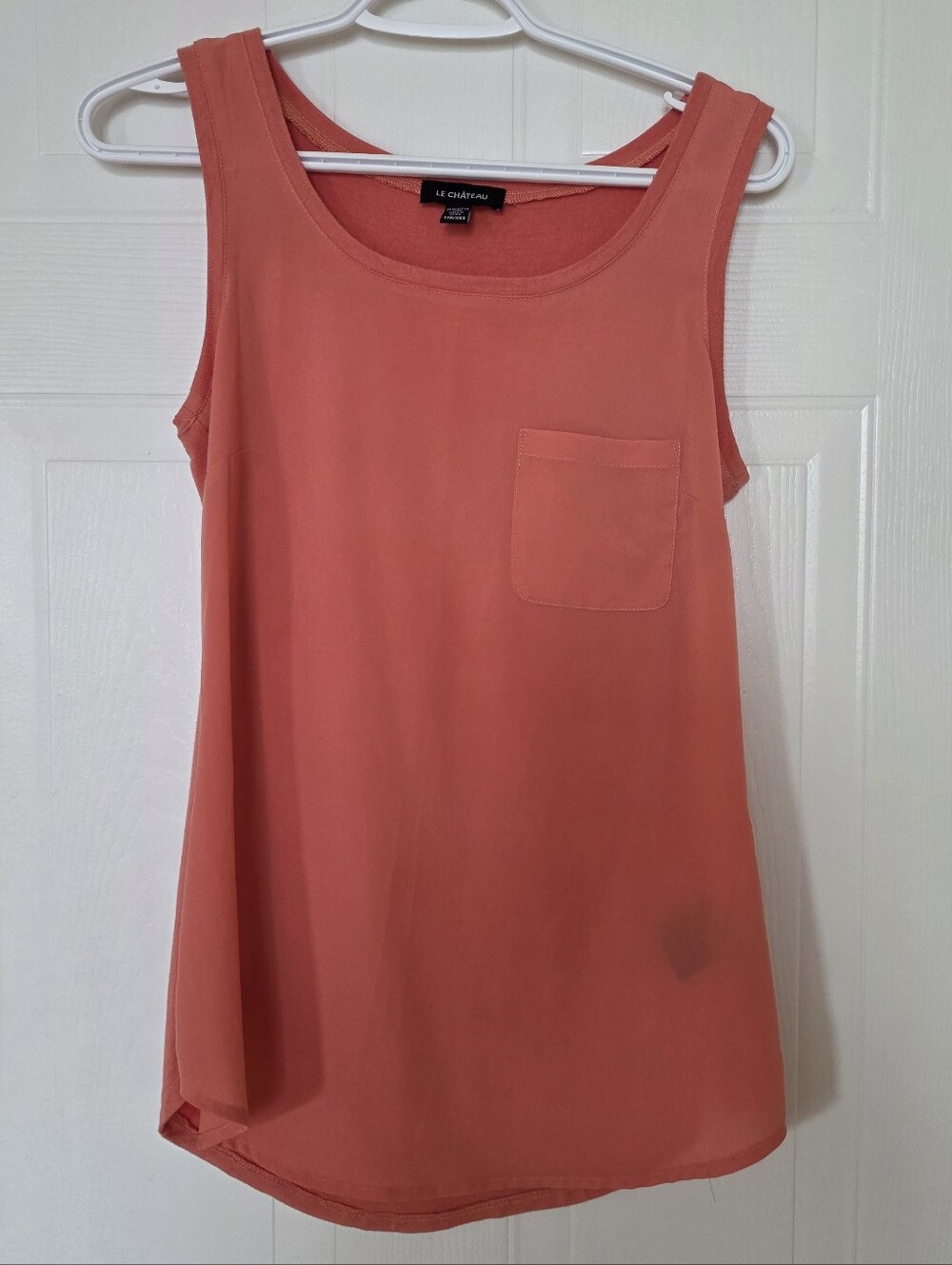 Le Chateau Scoop Neck Tank with Chest Pocket, Orange Coral, XXS